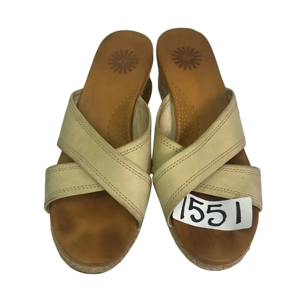 UGG Sandals Womens 7 Gwyn Espadrille Wedge Leather Open Toe Slides